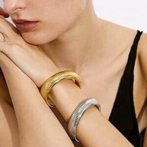 COPY - Set 2 Bangles Bracelets for Women 14K Gold Plated Chunky Elastic Bracelet